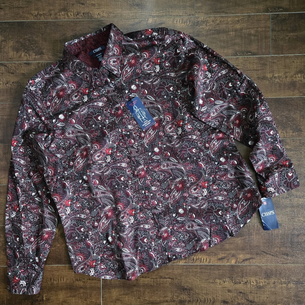 Chaps Icon Paisley Red and Black Shirt NWT Size XXL